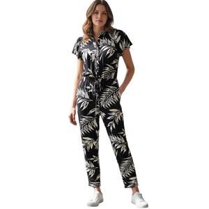 Lauren Ralph Lauren Black Label Palm Leaf Print Crepe Jumpsuit 2P Tropical Chic